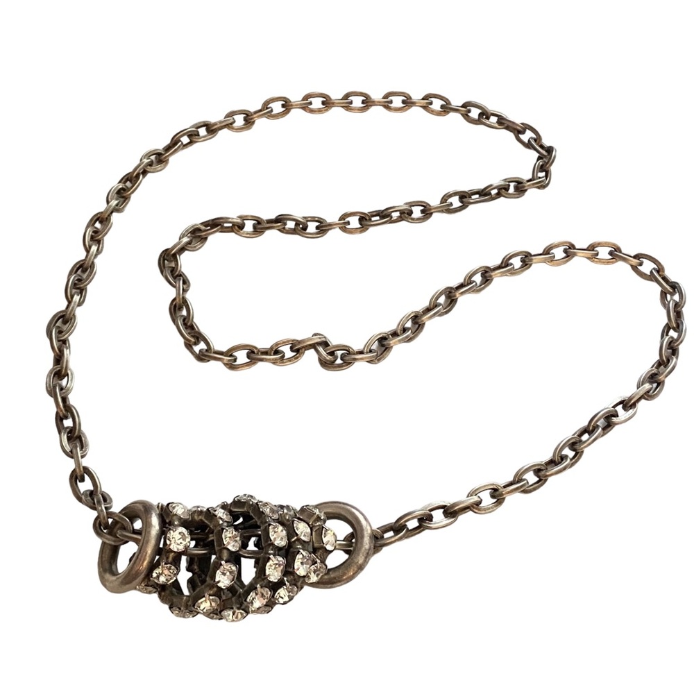 Aris Geldis Paris Womens Gunmetal & Rhinestone Rings Thick Long Link Necklace